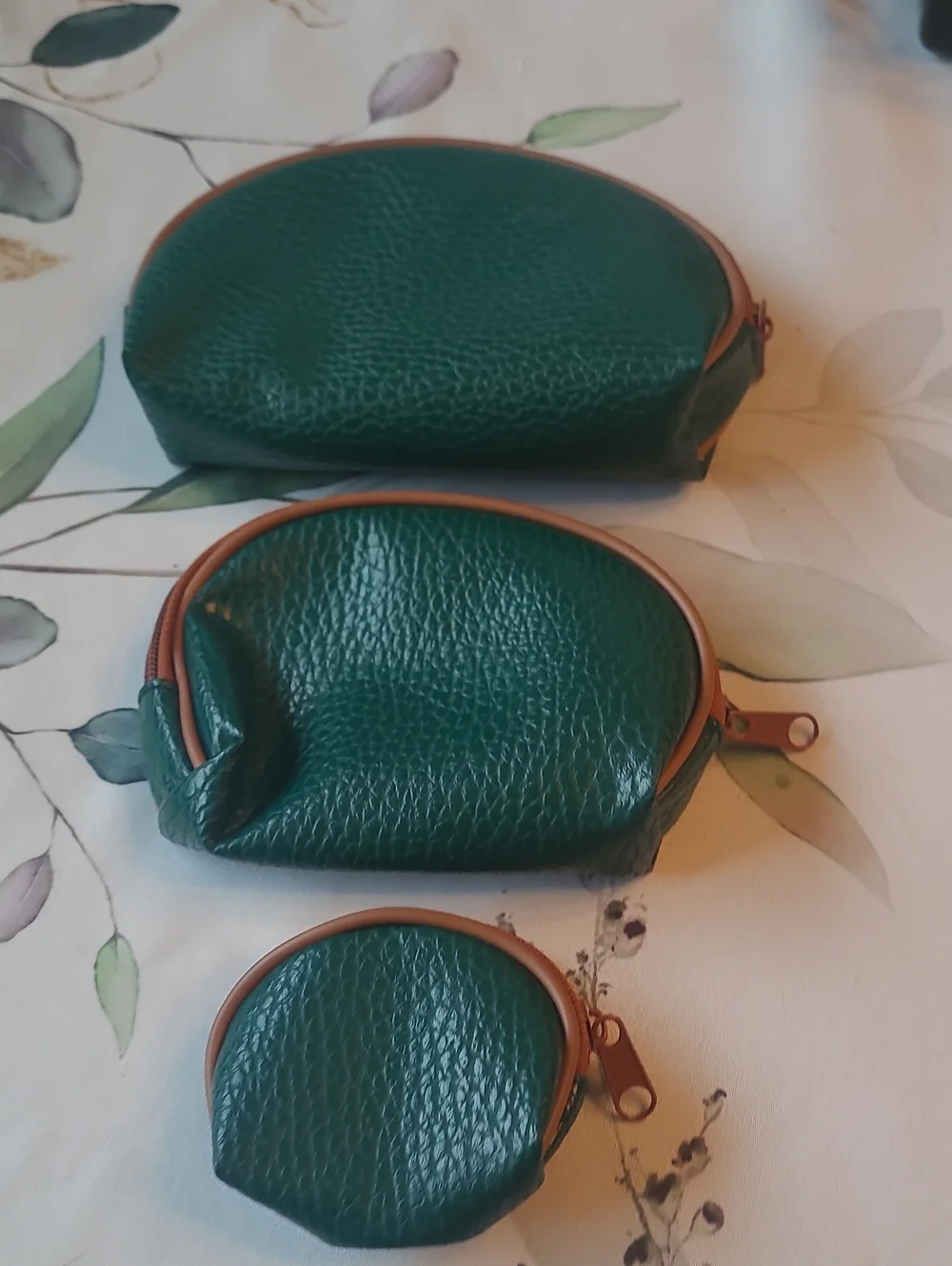 Green Leatherette Travel Pouch Set - 3 Piece